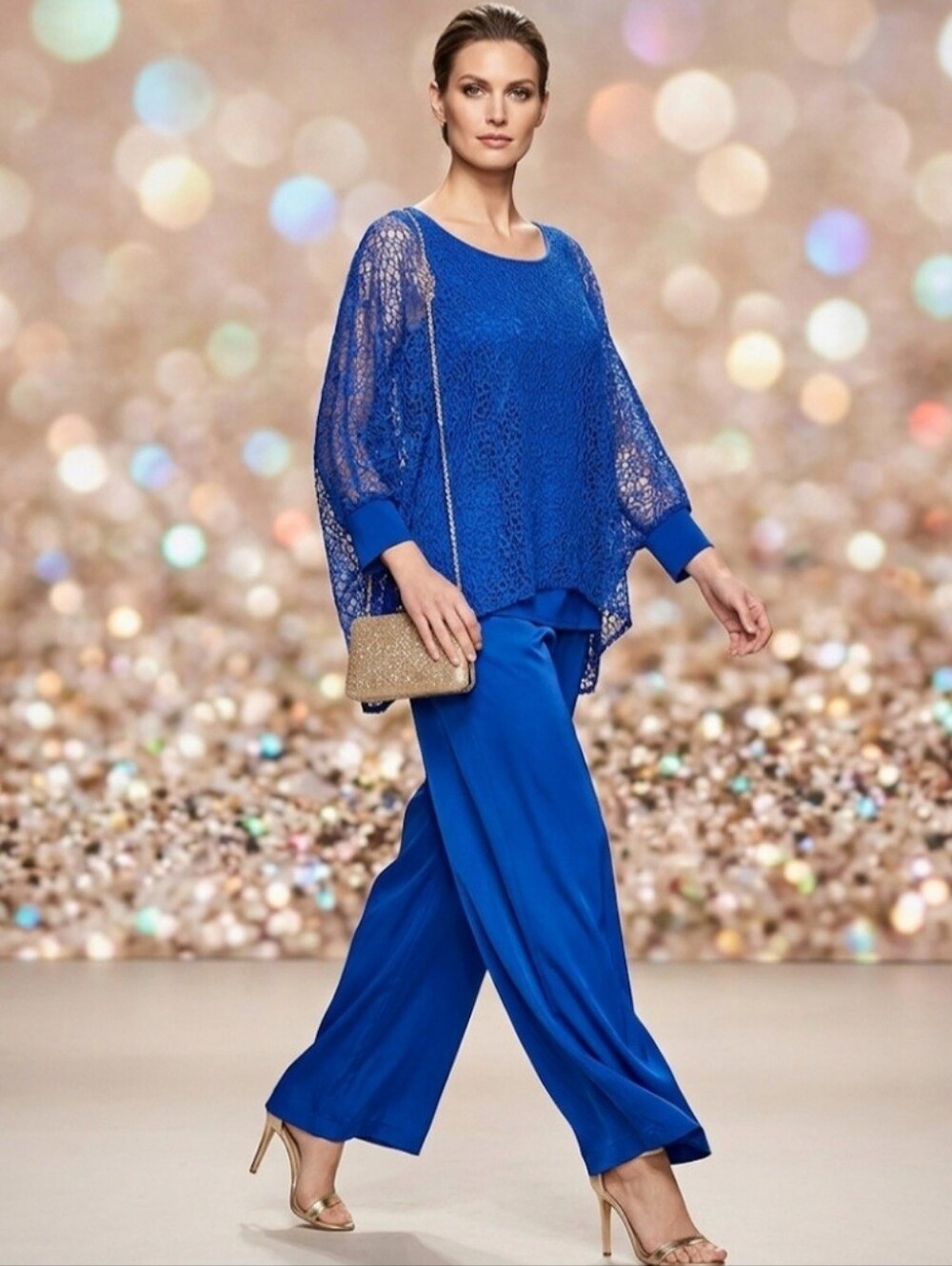 Cartise Dressy Lace Overlay Eveningwear Date Night Top / Size M / Blue